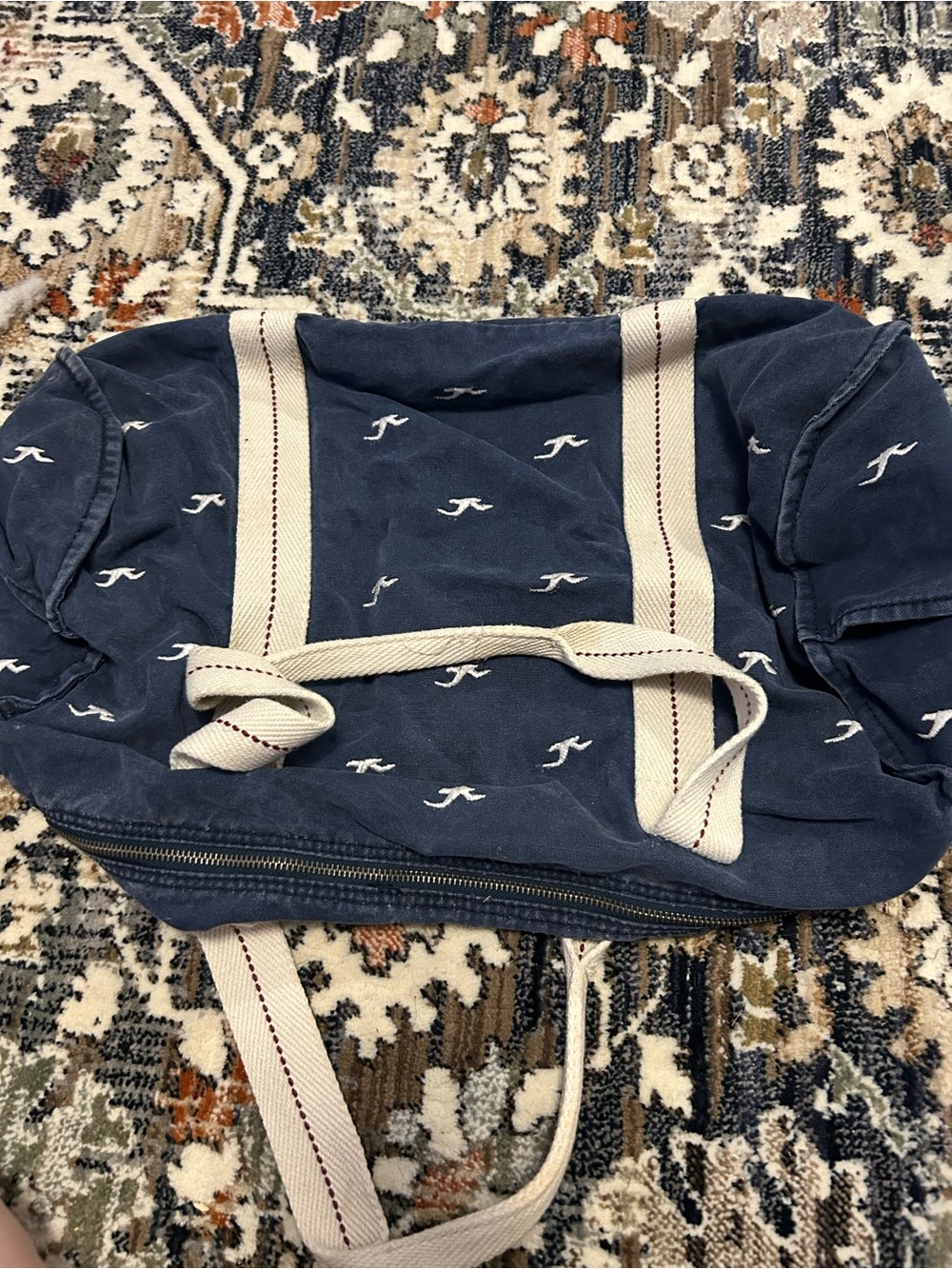 Hollister Navy Canvas Tote with White Strap Detailing